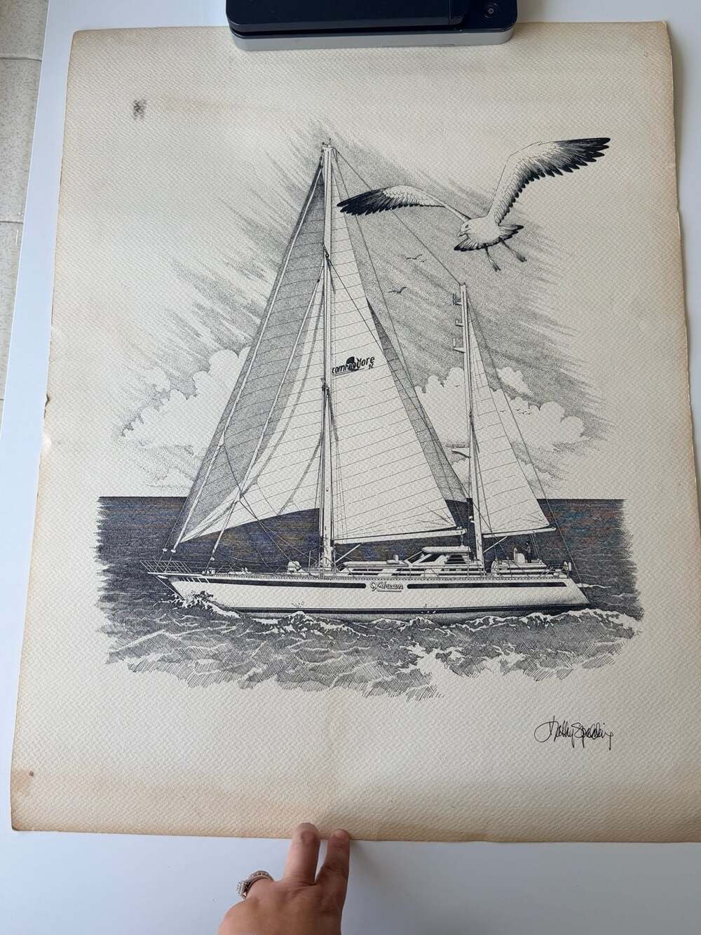 Wally Exum Vintage Sailboat Nautical Hand Signed Fine Art Print